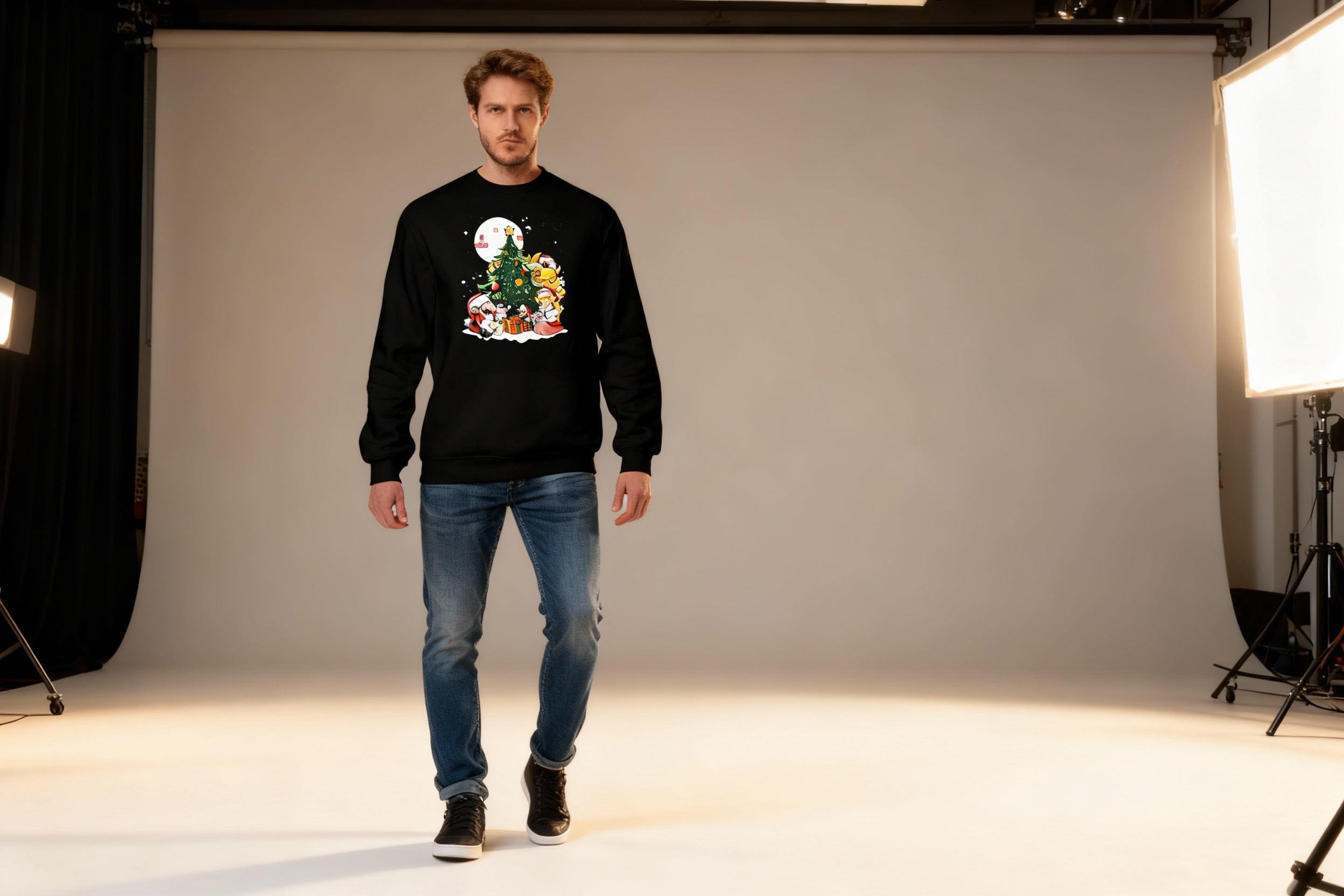 Black Super Mario Christmas Sweatshirt – Mario, Peach & Bowser Christmas Tree Festive Jumper