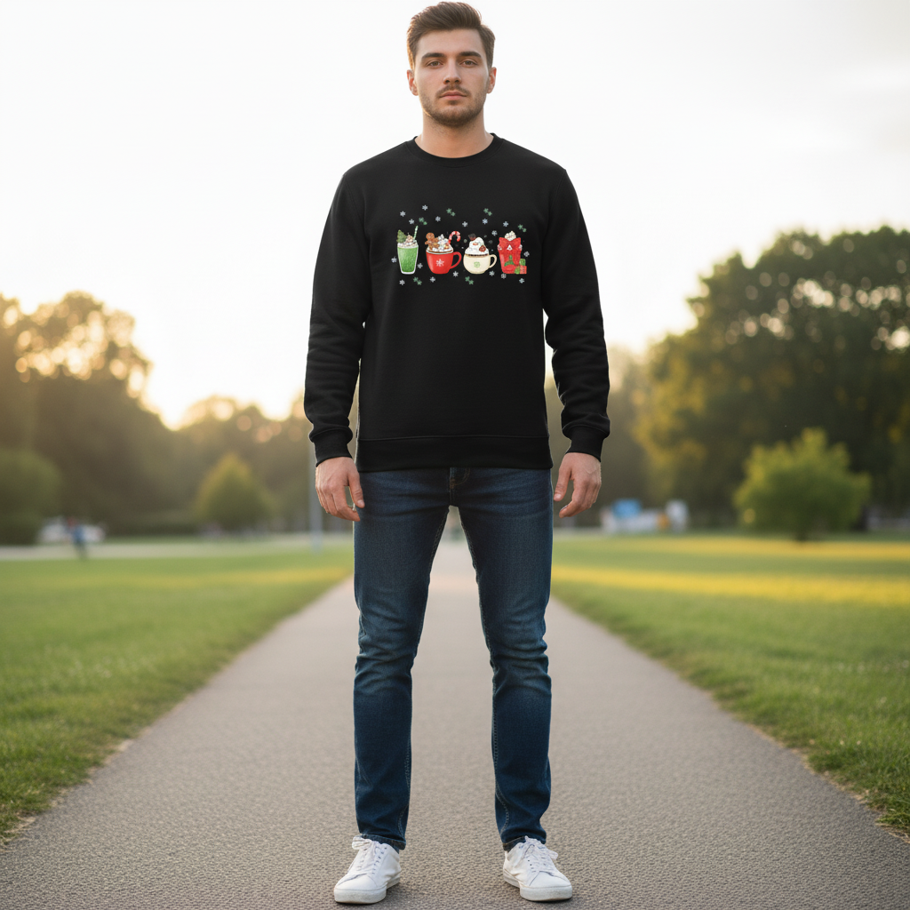 “Holiday Sips Collection” Sweatshirt – Festive Drinks-Themed Christmas Winter Jumper