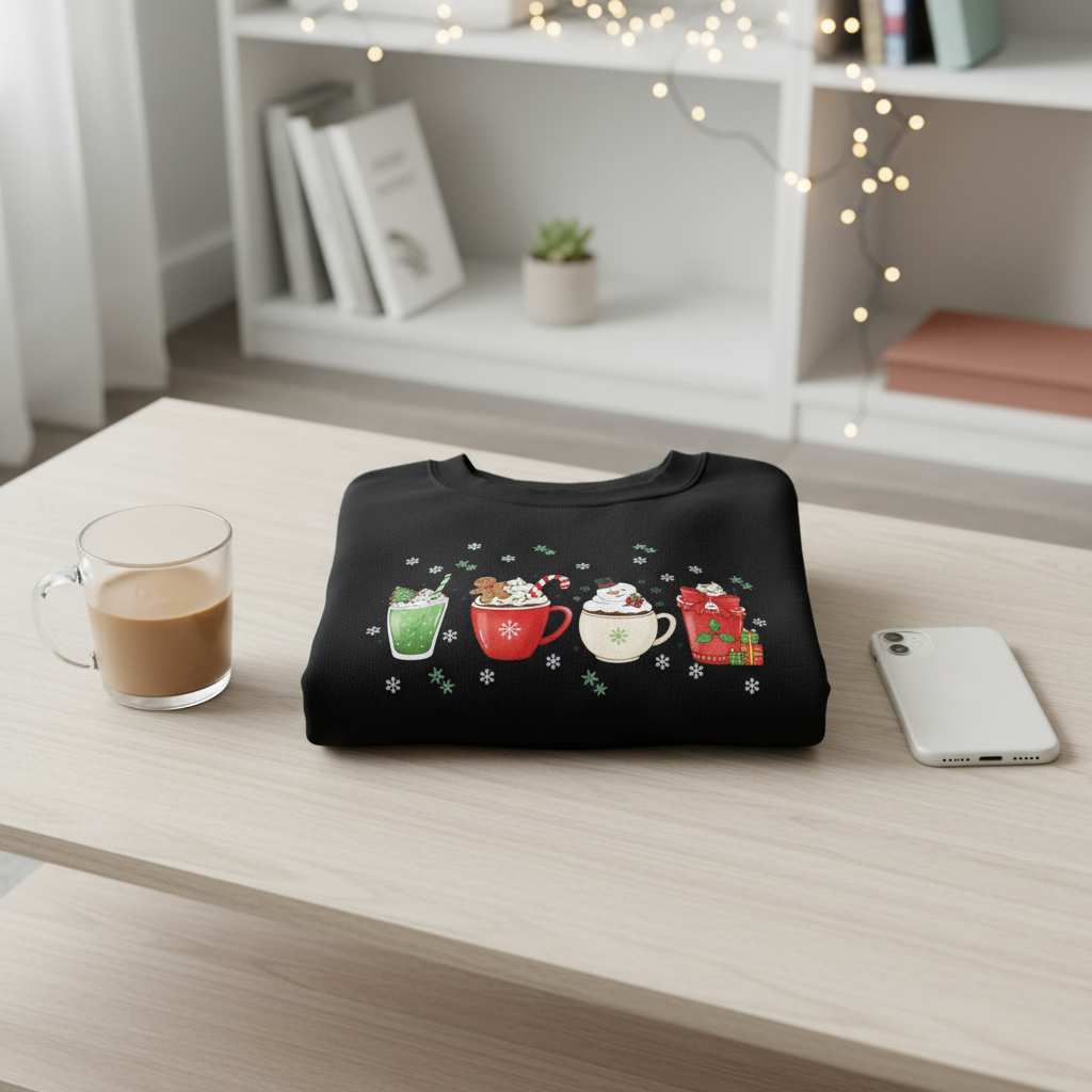 “Holiday Sips Collection” Sweatshirt – Festive Drinks-Themed Christmas Winter Jumper