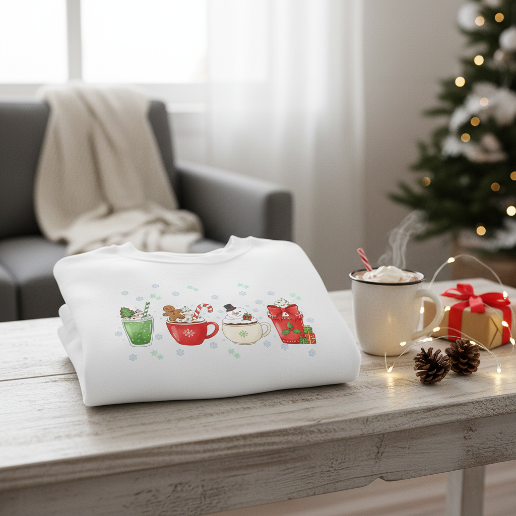 “Holiday Sips Collection” Sweatshirt – Festive Drinks-Themed Christmas Winter Jumper
