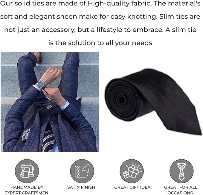 Black Skinny Slim Tie - Aamera Fashion