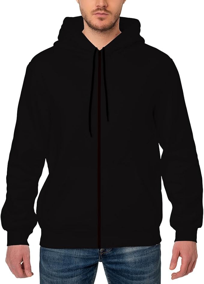Mens Black Relaxed Fit Zip Up Hoodie Sweatshirt