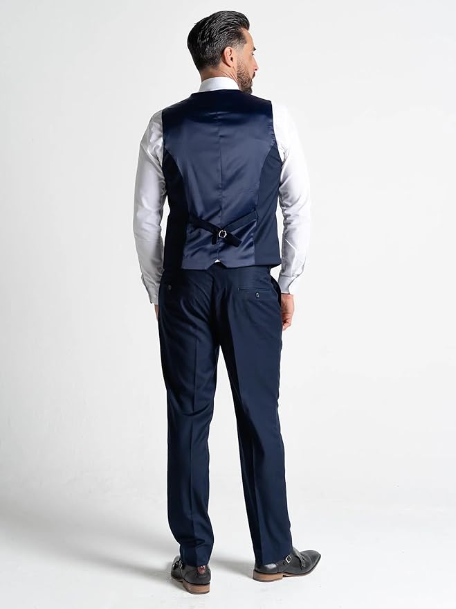 Navy Blue Three Piece - Slim Fit Blazer, Trousers & Waistcoat, Notch Lapel, Complimentary Pocket Square & Tie, Ideal for Formal Events - Haris - The Tie Company