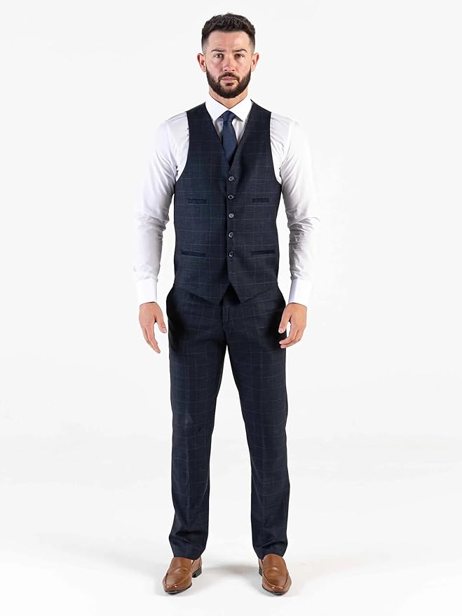 Classic Navy Blue Three-Piece Suit – Tailored Fit, Single-Breasted, Notch Lapel, Two-Button Closure – Ideal for Business and Formal Events - The Tie Company