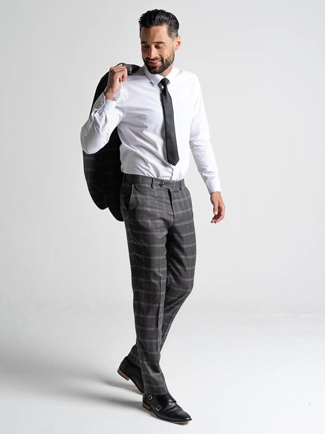 Grey Tweed Three Piece Suit – White Check Tailored Fit Blazer, Waistcoat, and Trousers – Elegant Vintage-Inspired Formalwear for Weddings and Special Occasions - The Tie Company