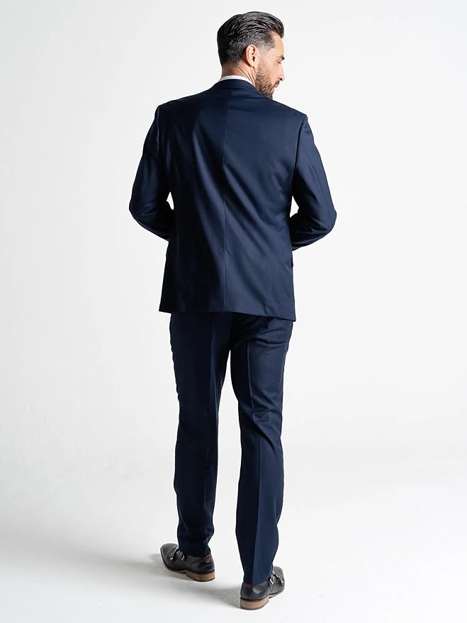 Navy Blue Three Piece - Slim Fit Blazer, Trousers & Waistcoat, Notch Lapel, Complimentary Pocket Square & Tie, Ideal for Formal Events - Haris - The Tie Company
