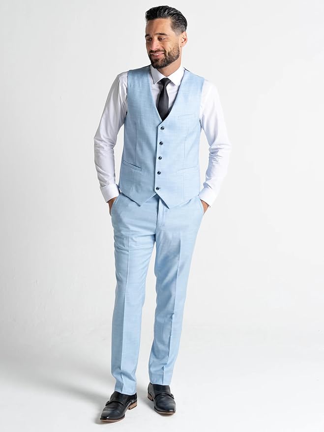 Sky Blue Three Piece Suit - Slim Fit Blazer, Trousers & Waistcoat, Notch Lapel, Complimentary Pocket Square & Tie, Perfect for Formal Events Edward - The Tie Company