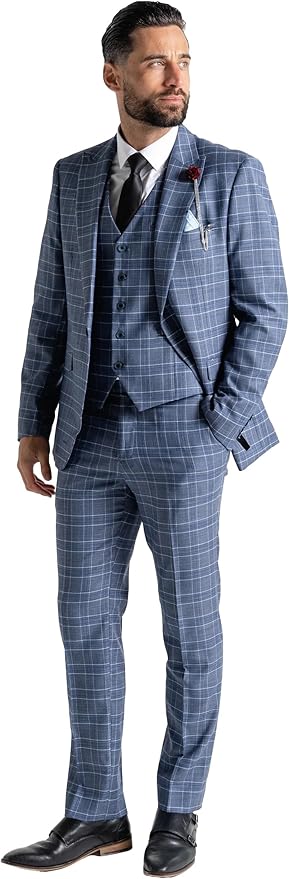 Buy Mens Kensington Blue Tailored Fit Three Checks Peace Suit – Weddings, Business Meetings, and Formal Occasion Suit Order Suit Online - The Tie Company