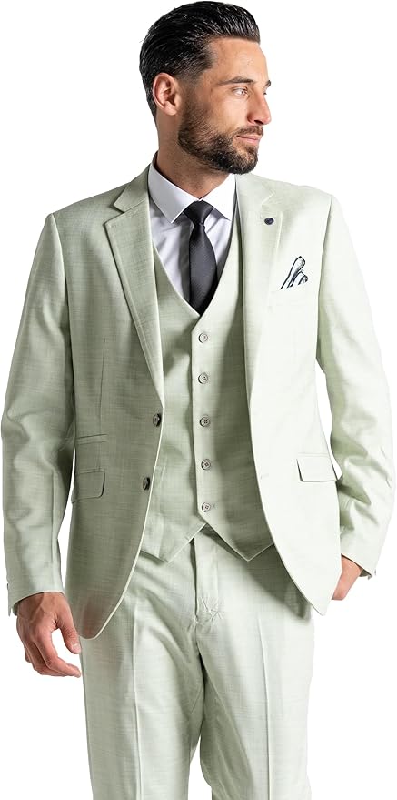 Edward Pastel Green Three-Piece Suit – Slim Fit, Notch Lapel, Single-Breasted, Two-Button Closure – Ideal for Weddings and Formal Events - The Tie Company