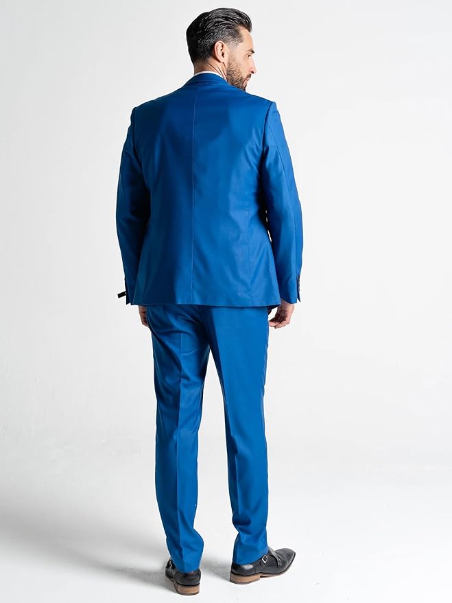 Cool Blue Three Piece Suit - Slim Fit Blazer, Trousers & Waistcoat, Notch Lapel, Complimentary Pocket Square & Tie, Ideal for Formal Occasions - Haris - The Tie Company