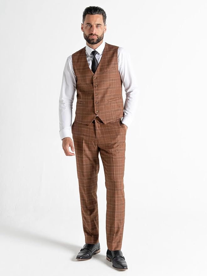 Buy Kensington Mens Tailored Fit Wool Brown Three Peace Suit – Business, Weddings & Formal Events Suit Order Suit Online - The Tie Company