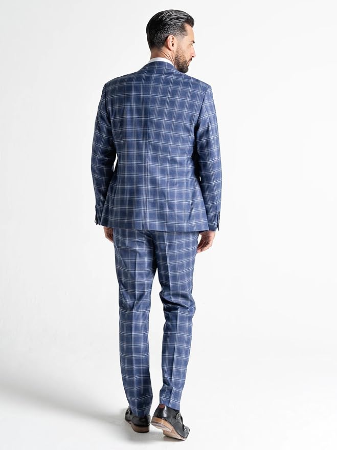 Royal Blue Tweed Three Piece Suit – Sky Blue Check Tailored Fit Blazer, Waistcoat, and Trousers – Stylish Formalwear for Weddings and Special Occasions Search this page - The Tie Company