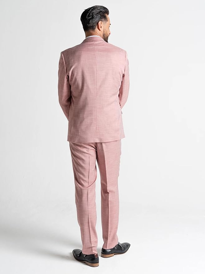 Pastel Pink Three Piece Suit - Slim Fit Blazer, Trousers & Waistcoat, Notch Lapel, Complimentary Pocket Square & Navy Blue Tie, Elegant Design - Edward - The Tie Company