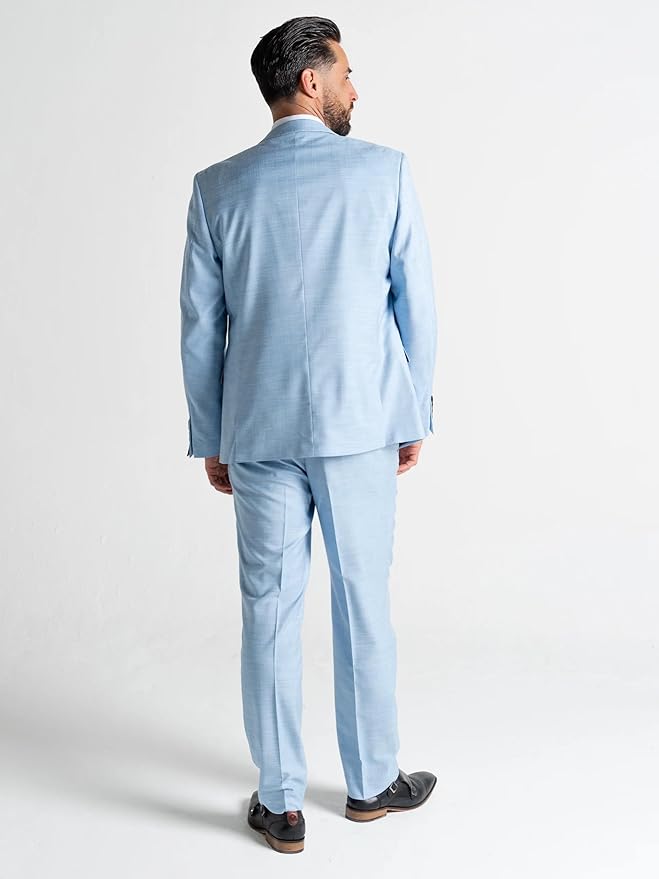 Sky Blue Three Piece Suit - Slim Fit Blazer, Trousers & Waistcoat, Notch Lapel, Complimentary Pocket Square & Tie, Perfect for Formal Events Edward - The Tie Company