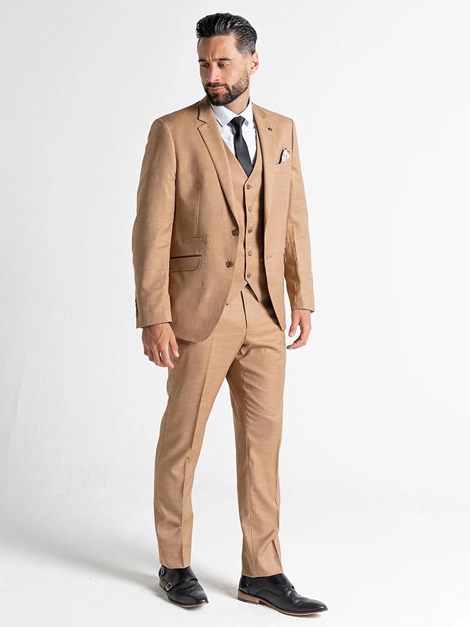 Henry Sand Cream 3-Piece Slim Fit Suit for Men