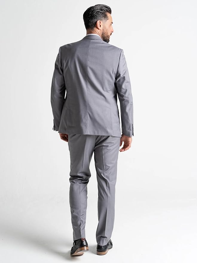 Grey Three Piece Suit - Slim Fit Blazer, Trousers & Waistcoat, Notch Lapel, Complimentary Pocket Square & Tie, Perfect for Weddings & Formal Events - Haris - The Tie Company