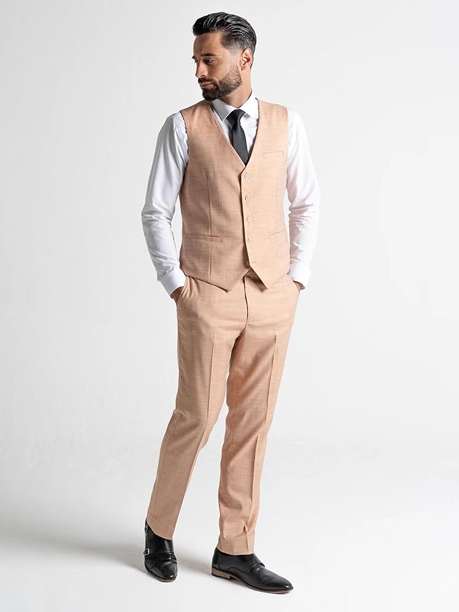 Peach Three Piece Suit - Slim Fit Blazer, Trousers & Waistcoat, Notch Lapel, Complimentary Pocket Square & Tie, Perfect for Weddings & Events - Edward - The Tie Company