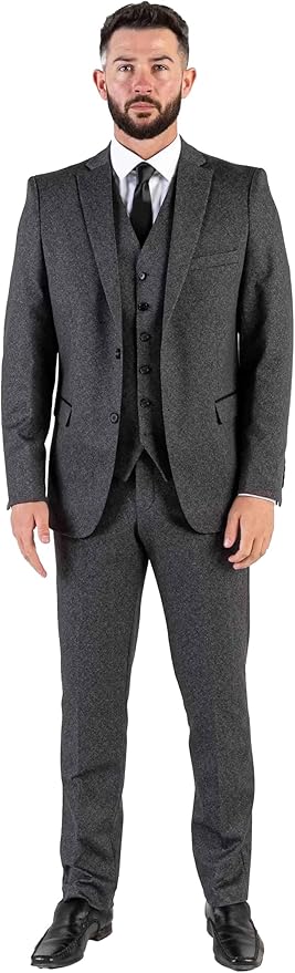 Buy Herringbone Mens Dark Grey Tailored Fit Three Piece Suit - Weddings, business, Office, Events Suit - Orders Suit Online - The Tie Company