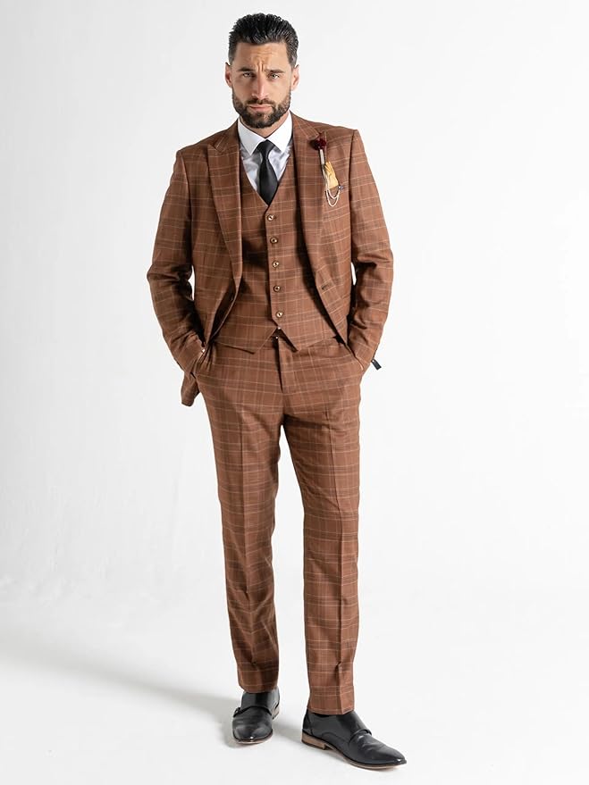 Kensington Men’s Brown Wool 3-Piece Tailored Fit Suit