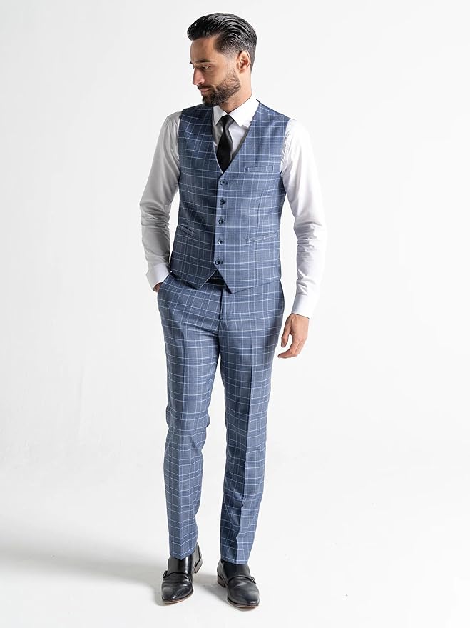 Buy Mens Kensington Blue Tailored Fit Three Checks Peace Suit – Weddings, Business Meetings, and Formal Occasion Suit Order Suit Online - The Tie Company