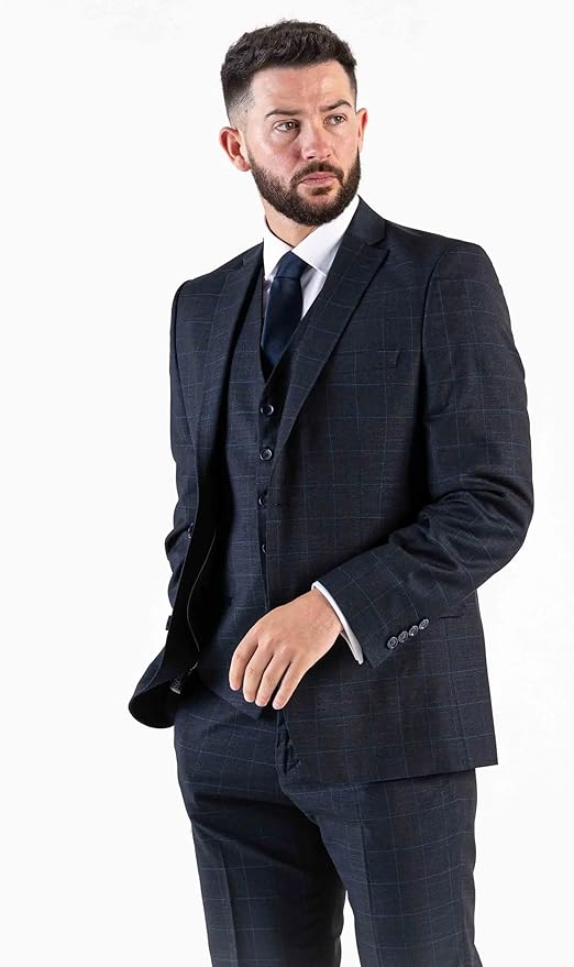Classic Navy Blue Three-Piece Suit – Tailored Fit, Single-Breasted, Notch Lapel, Two-Button Closure – Ideal for Business and Formal Events - The Tie Company