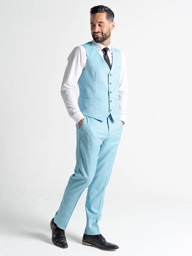 Aqua Three Piece Suit - Slim Fit Blazer, Trousers & Waistcoat, Notch Lapel, Complimentary Pocket Square, Ideal for Weddings & Formal Events - Henry - The Tie Company
