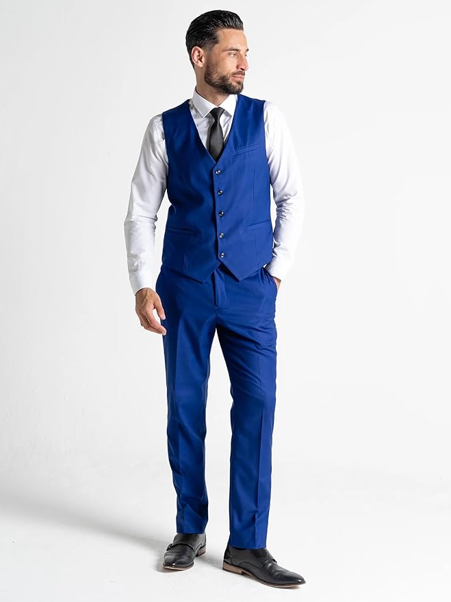 Royal Blue Three Piece Suit - Slim Fit Blazer, Trousers & Waistcoat, Notch Lapel, Complimentary Pocket Square & Tie, Perfect for Formal Occasions - Haris - The Tie Company