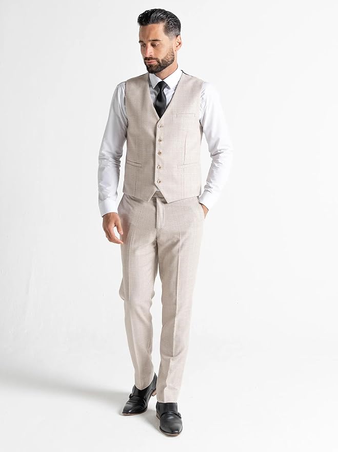 Cream Tweed Three Piece Suit – Tailored Fit Blazer, Waistcoat, and Trousers – Elegant Vintage-Inspired Formalwear for Weddings and Special Occasions - The Tie Company