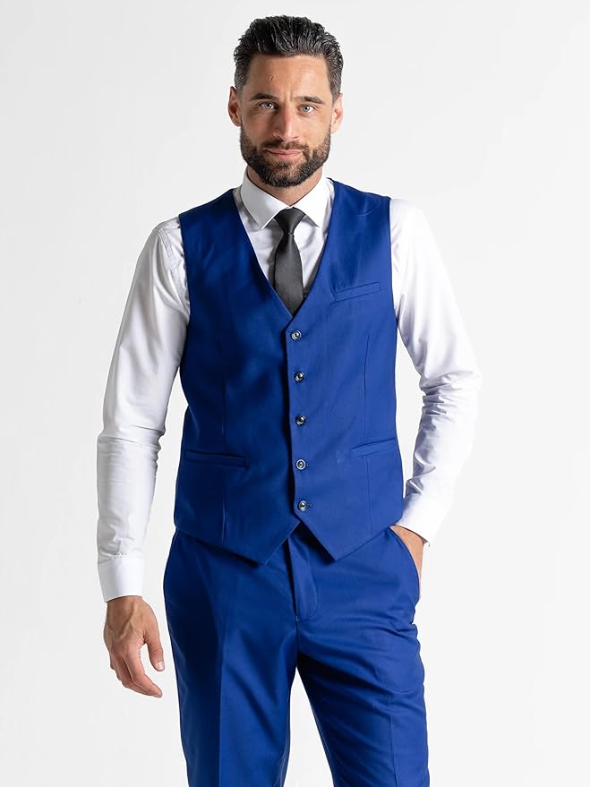 Royal Blue Three Piece Suit - Slim Fit Blazer, Trousers & Waistcoat, Notch Lapel, Complimentary Pocket Square & Tie, Perfect for Formal Occasions - Haris - The Tie Company