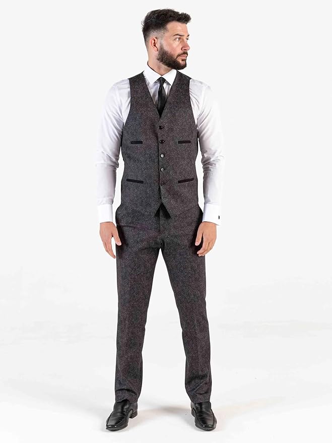 Buy Herringbone Mens Dark Grey Tailored Fit Three Piece Suit - Weddings, business, Office, Events Suit - Orders Suit Online - The Tie Company