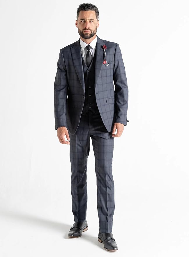 Kensington Men’s Dark Grey Wool 3-Piece Tailored Fit Suit