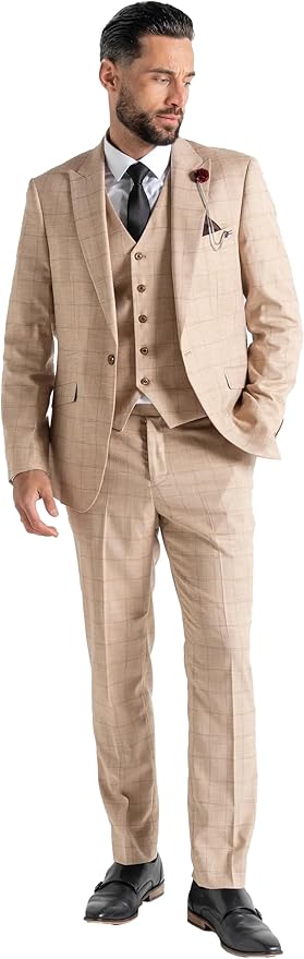 Buy Kensington Mens Cream Tailored Fit Brown Three Peace Suit - Weddings, Business Meetings, and Formal Occasions Suit Order Suit Online - The Tie Company