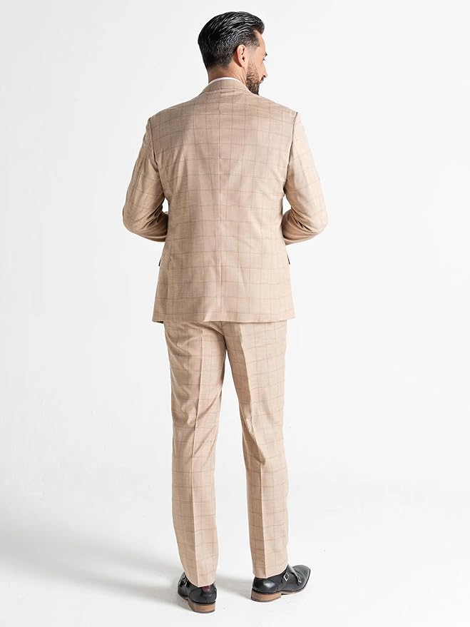 Buy Kensington Mens Cream Tailored Fit Brown Three Peace Suit - Weddings, Business Meetings, and Formal Occasions Suit Order Suit Online - The Tie Company