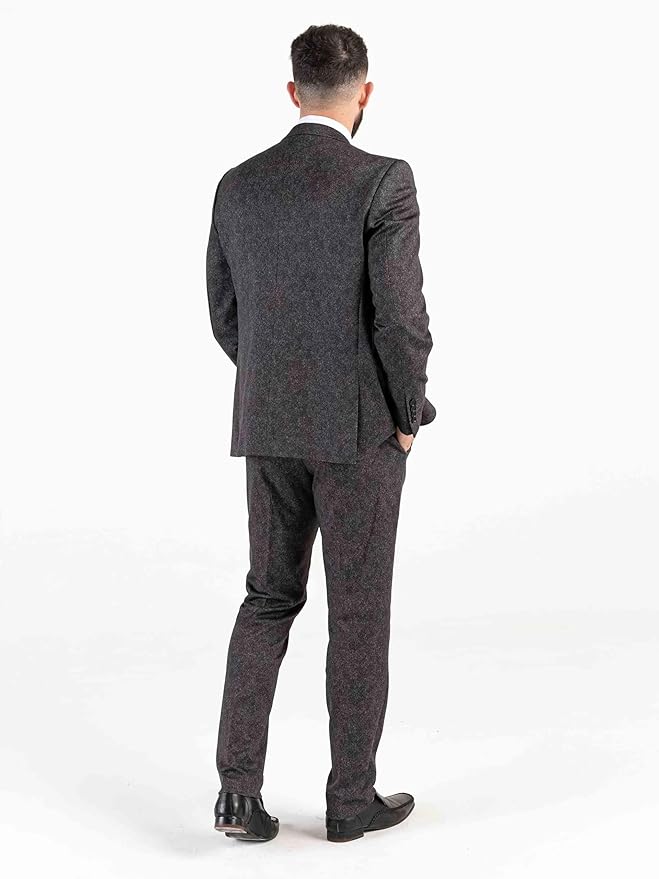 Buy Herringbone Mens Dark Grey Tailored Fit Three Piece Suit - Weddings, business, Office, Events Suit - Orders Suit Online - The Tie Company