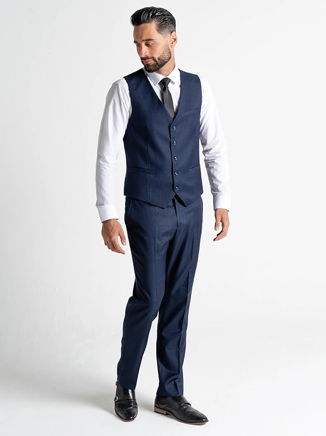 Navy Three-Piece Suit – Slim Fit, Notch Lapel, Single-Breasted, Two-Button Closure – Ideal for Weddings and Formal Events-Edward - The Tie Company