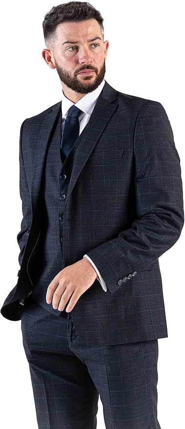 Classic Navy Blue Three-Piece Suit – Tailored Fit, Single-Breasted, Notch Lapel, Two-Button Closure – Ideal for Business and Formal Events - The Tie Company