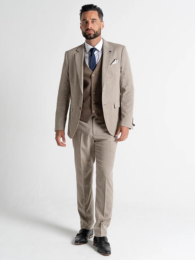 Charlie Men’s Light Brown Slim-Fit 3-Piece Suit with Waistcoat