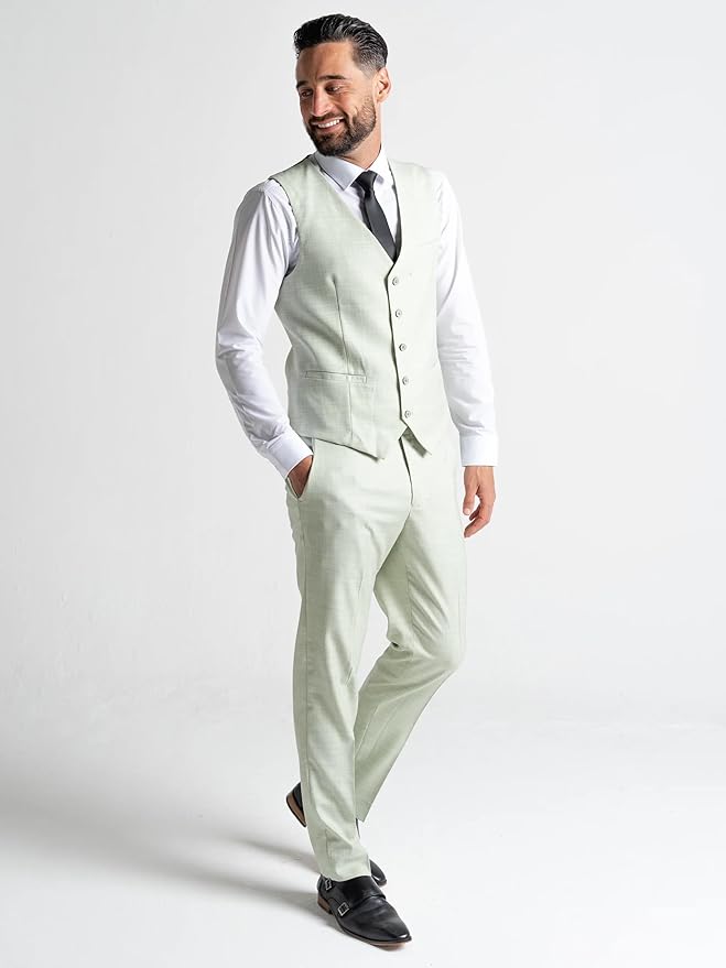 Edward Pastel Green Three-Piece Suit – Slim Fit, Notch Lapel, Single-Breasted, Two-Button Closure – Ideal for Weddings and Formal Events - The Tie Company