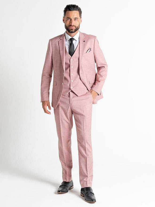 Edward Men’s Pastel Pink 3-Piece Slim Fit Suit