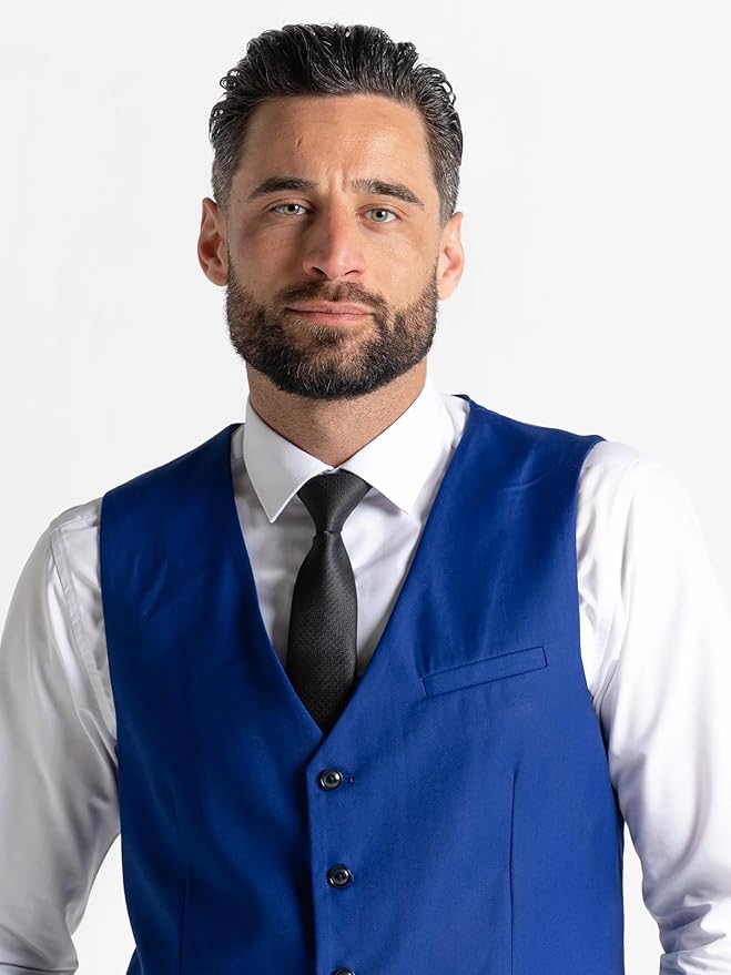Royal Blue Three Piece Suit - Slim Fit Blazer, Trousers & Waistcoat, Notch Lapel, Complimentary Pocket Square & Tie, Perfect for Formal Occasions - Haris - The Tie Company