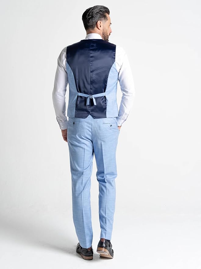 Azure Blue Three Piece Suit - Slim Fit Blazer, Trousers & Waistcoat, Notch Lapel, Complimentary Pocket Square, Ideal for Weddings & Formal Events - Henry - The Tie Company