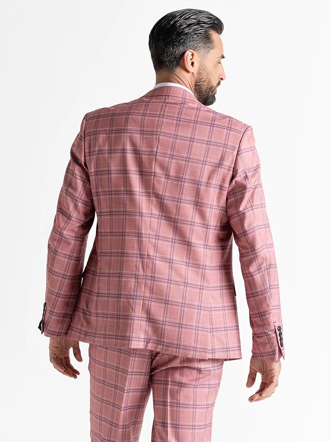 Buy Mens Kensington Rose Pink Tailored Fit Wool Blend Three Peace Checks Suit – Weddings, Business Meetings, and Formal Occasions suit Order Suit online Now - The Tie Company