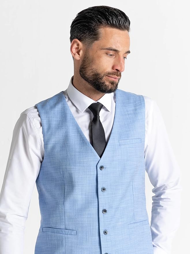 Azure Blue Three Piece Suit - Slim Fit Blazer, Trousers & Waistcoat, Notch Lapel, Complimentary Pocket Square, Ideal for Weddings & Formal Events - Henry - The Tie Company