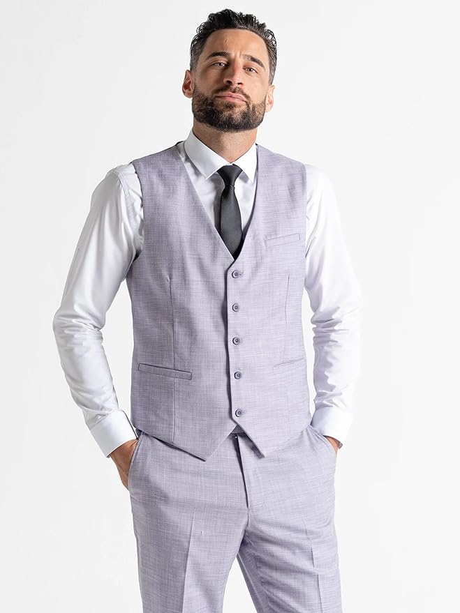 Lilac Three Piece Suit - Slim Fit Blazer, Trousers & Waistcoat, Notch Lapel, Complimentary Pocket Square, Perfect for Weddings & Formal Events - Henry - The Tie Company