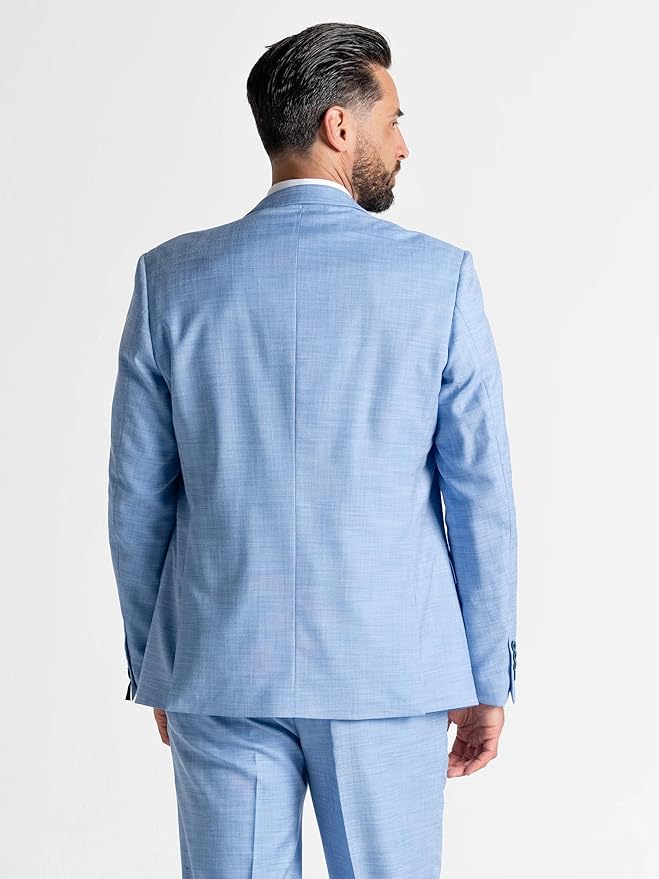 Azure Blue Three Piece Suit - Slim Fit Blazer, Trousers & Waistcoat, Notch Lapel, Complimentary Pocket Square, Ideal for Weddings & Formal Events - Henry - The Tie Company