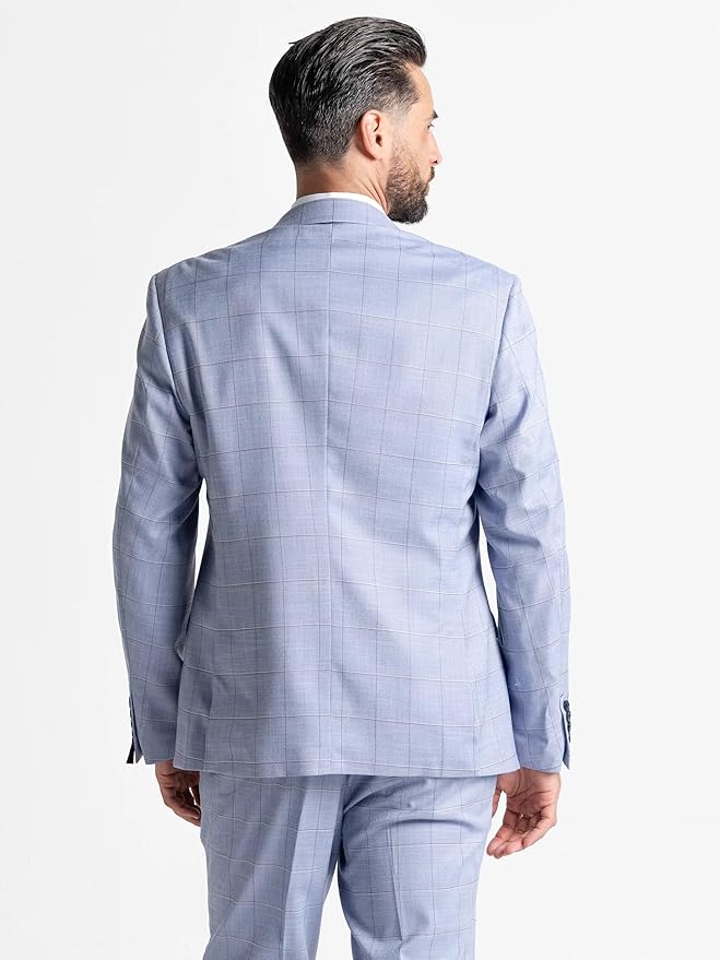 Baby Blue Suit with Brown Checks - Tailored Three-Piece Slim Fit Formal Suit with Blazer, Waistcoat, and Trousers for Special Occasions - Oxford - The Tie Company