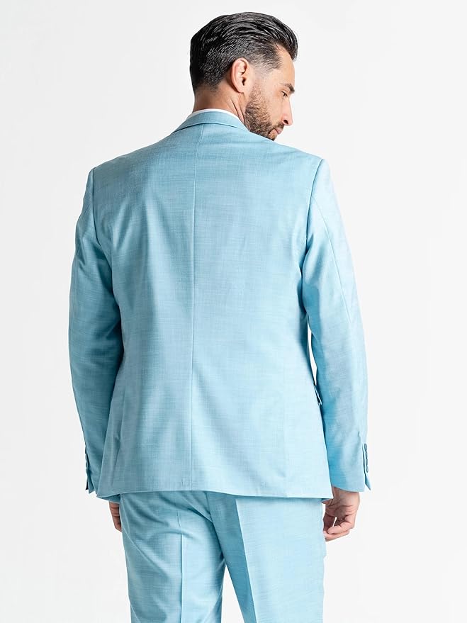 Aqua Three Piece Suit - Slim Fit Blazer, Trousers & Waistcoat, Notch Lapel, Complimentary Pocket Square, Ideal for Weddings & Formal Events - Henry - The Tie Company