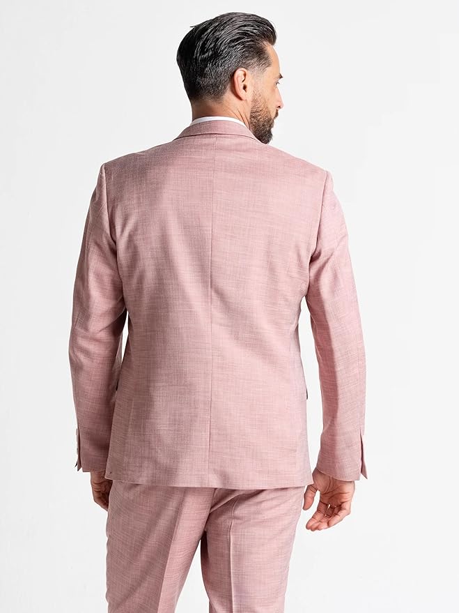 Pastel Pink Three Piece Suit - Slim Fit Blazer, Trousers & Waistcoat, Notch Lapel, Complimentary Pocket Square & Navy Blue Tie, Elegant Design - Edward - The Tie Company