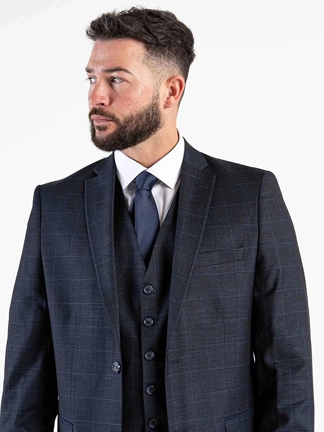 Classic Navy Blue Three-Piece Suit – Tailored Fit, Single-Breasted, Notch Lapel, Two-Button Closure – Ideal for Business and Formal Events - The Tie Company