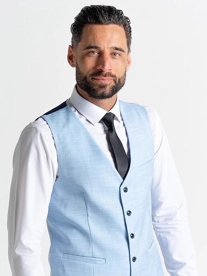 Sky Blue Three Piece Suit - Slim Fit Blazer, Trousers & Waistcoat, Notch Lapel, Complimentary Pocket Square & Tie, Perfect for Formal Events Edward - The Tie Company